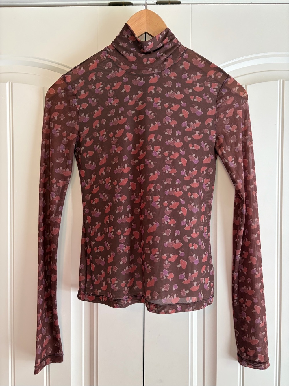 Staud Helvin Mushroom Print Roll Top Turtleneck Women's Top Size XS Sheer